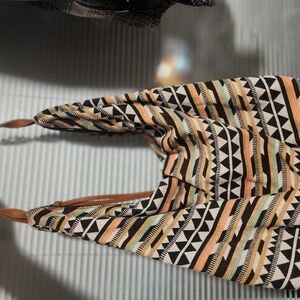 Patterned Women's Bag with Black and Tan Accents